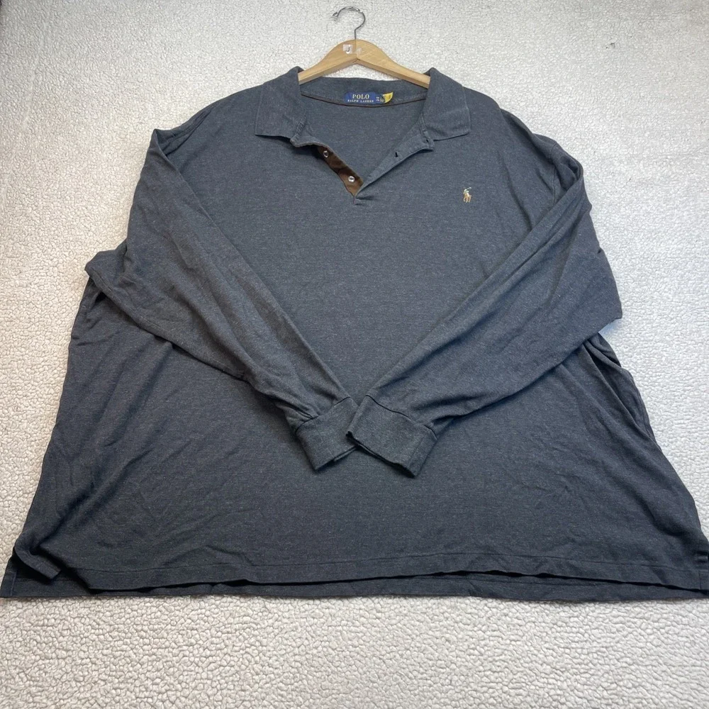 Polo Ralph Lauren Polo Mens 4XB Gray Long Sleeve Jersey Classic Pony Logo Shirt